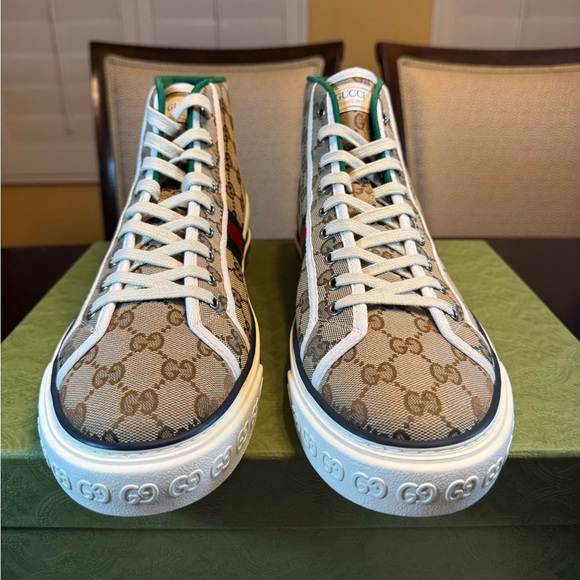 New Authentic Gucci GG Supreme High Top Sneakers Shoes - Picture 5 of 16